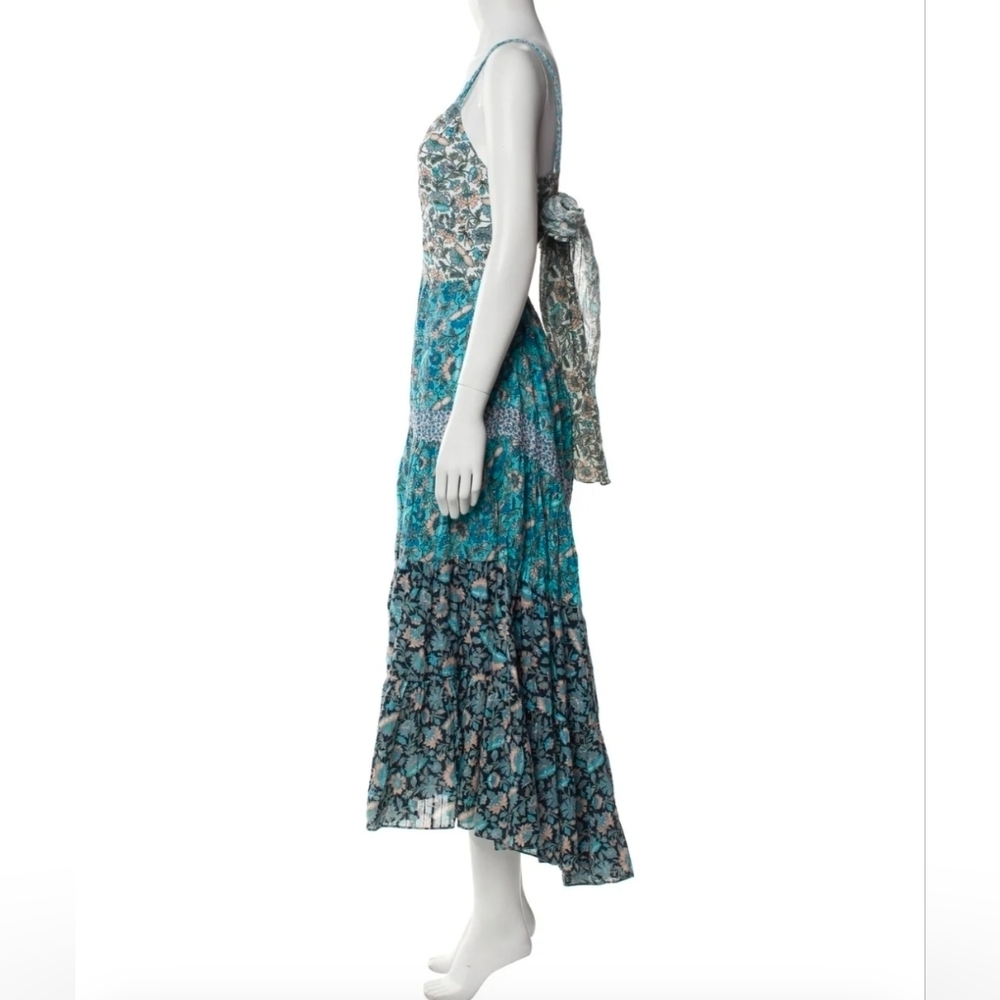 Rebecca Taylor La Vie Print Mix Floral Tie Back Boho Midi Dress In Blue Sz XL - Picture 6 of 12